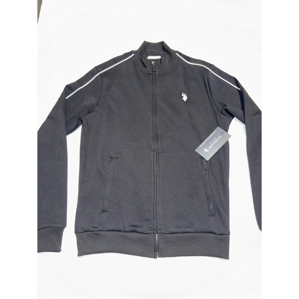 U.S. Polo Assn Men Small Track Jacket Full Zip Black White Athleisure Winter NWT